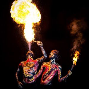 bodypainted fire performer